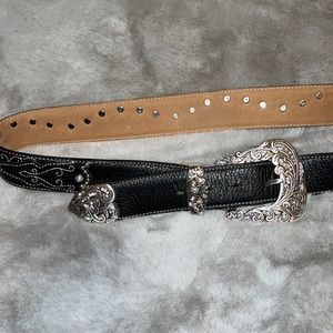 NEW Tony Lama Kaitlyn Black Crystal Jewel Studded Western Leather Belt